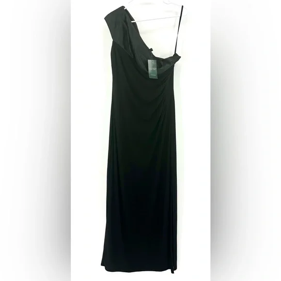 ralph lauren black one shoulder dress Ralph Lauren Purple Label Black One Shoulder Long Dress  The Kit Vintage